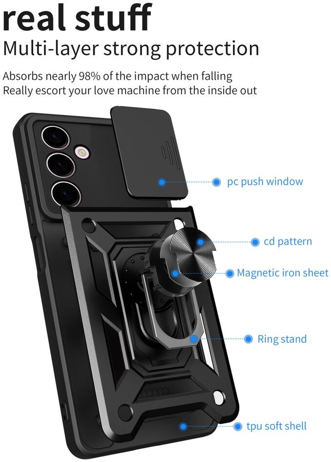 Samsung Galaxy A24 Hoesje Camera Slider en Kickstand Vinger Ring Blauw afbeelding 8