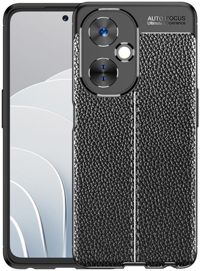 OnePlus Nord CE 3 Lite Hoesje TPU Back Cover met Leren Textuur Zwart afbeelding 1