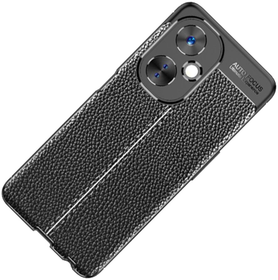 OnePlus Nord CE 3 Lite Hoesje TPU Back Cover met Leren Textuur Zwart afbeelding 2