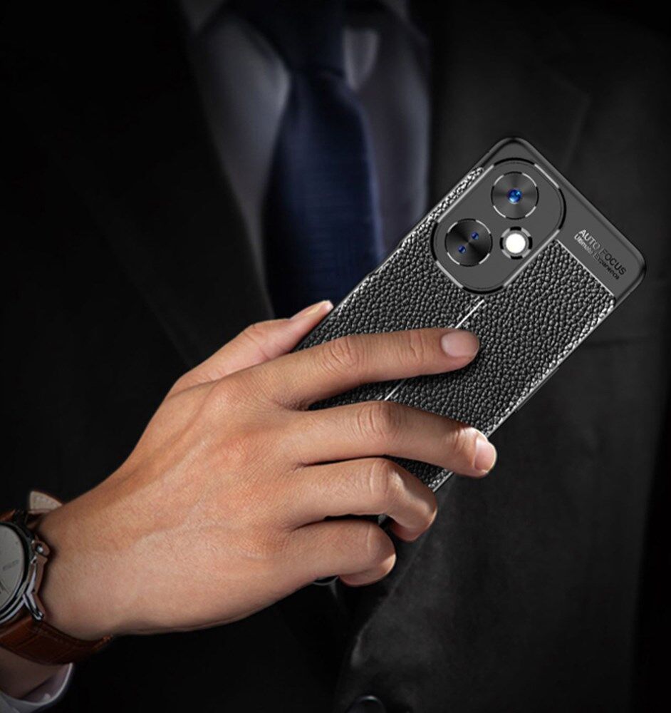 OnePlus Nord CE 3 Lite Hoesje TPU Back Cover met Leren Textuur Blauw afbeelding 2