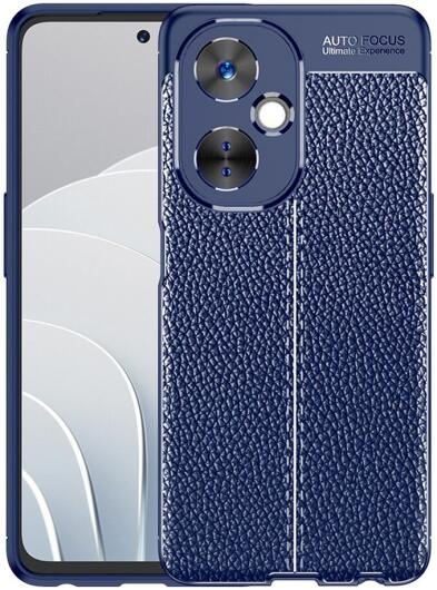 OnePlus Nord CE 3 Lite Hoesje TPU Back Cover met Leren Textuur Blauw afbeelding 1