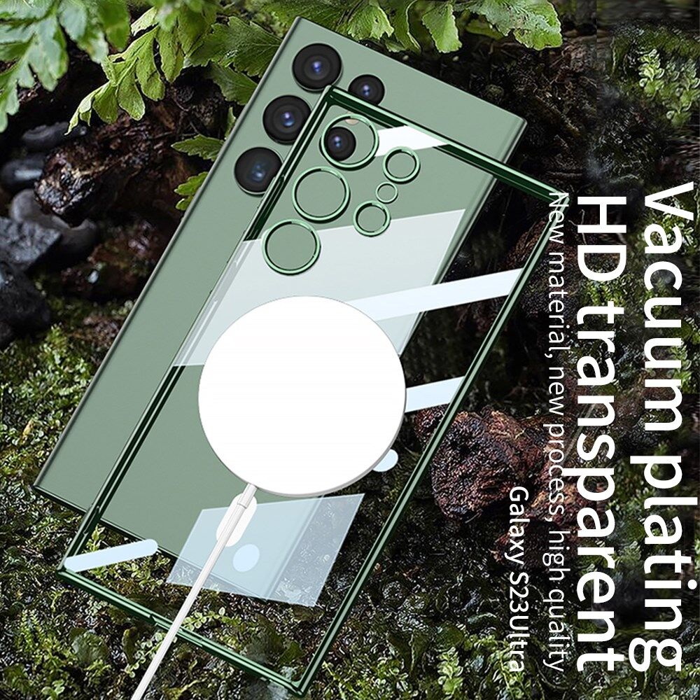 Samsung Galaxy S23 Ultra Hoesje MagSafe Back Cover Transparant/Groen afbeelding 2