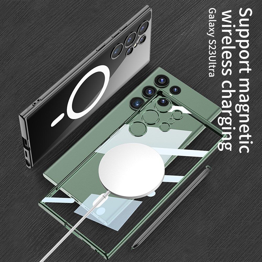Samsung Galaxy S23 Ultra Hoesje MagSafe Back Cover Transparant/Groen afbeelding 7