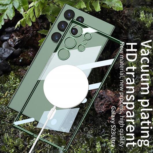 Samsung Galaxy S23 Ultra Hoesje MagSafe Back Cover Transparant/Groen afbeelding 2