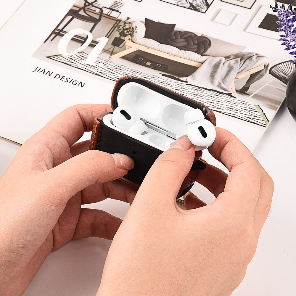Airpods Pro 1/2 Kunstlederen Schokbestendig Hoesje Zwart afbeelding 3