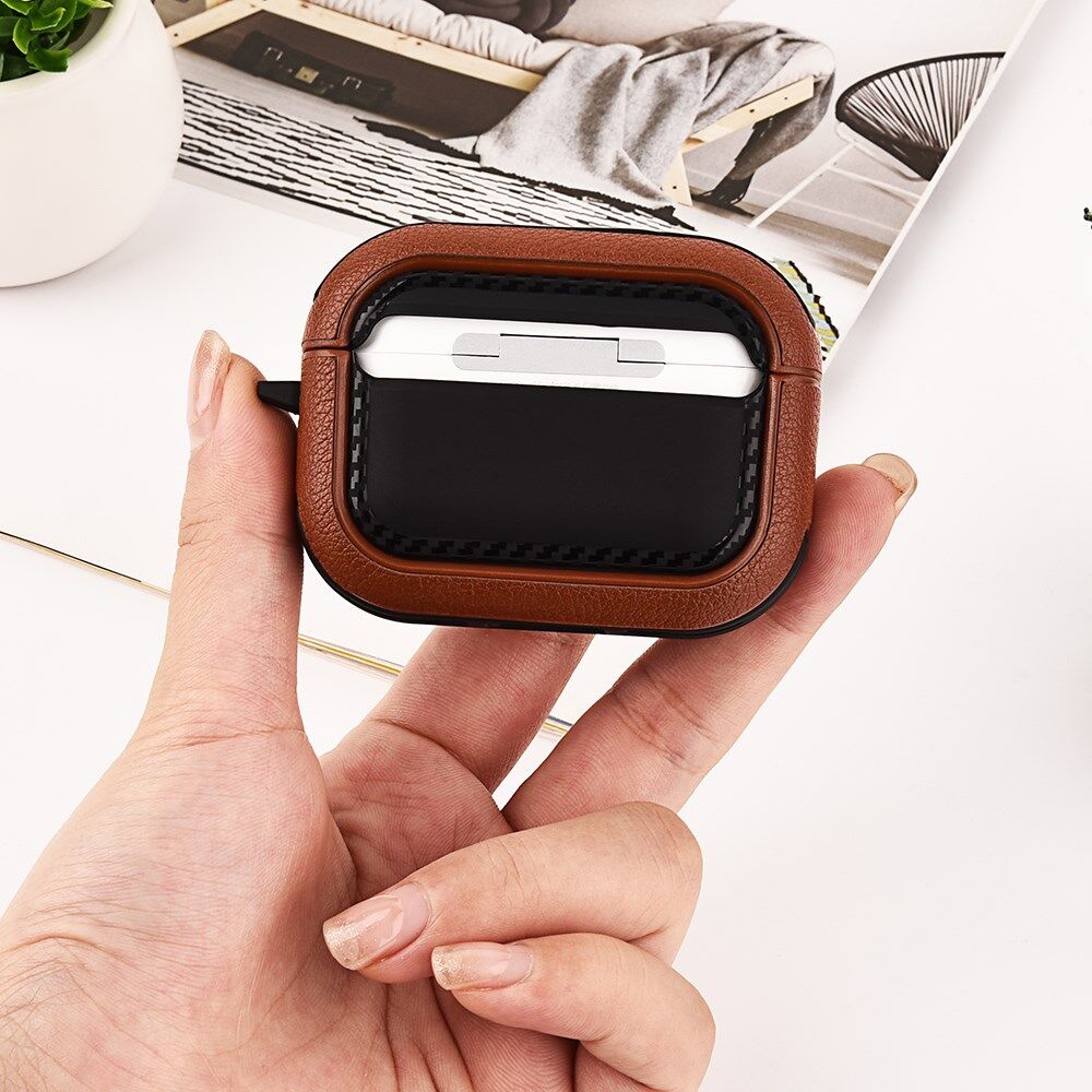 Airpods Pro 1/2 Kunstlederen Schokbestendig Hoesje Zwart afbeelding 5