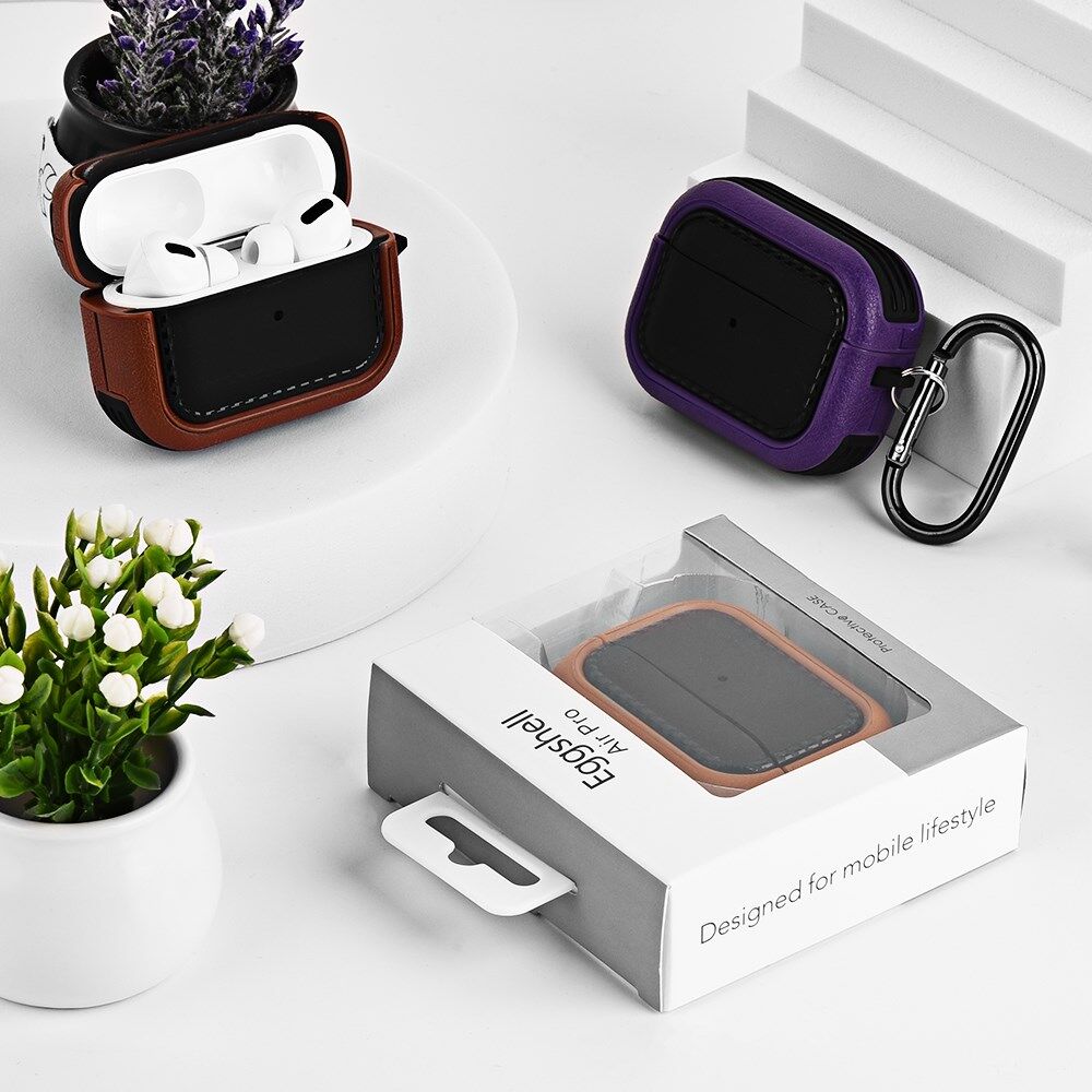 Airpods Pro 1/2 Kunstlederen Schokbestendig Hoesje Zwart afbeelding 8