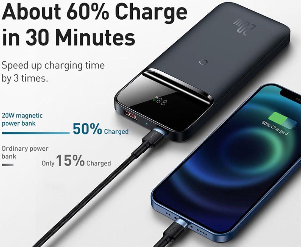 Baseus Powerbank 10.000 mAh 20W Geschikt voor Apple MagSafe Blauw afbeelding 5