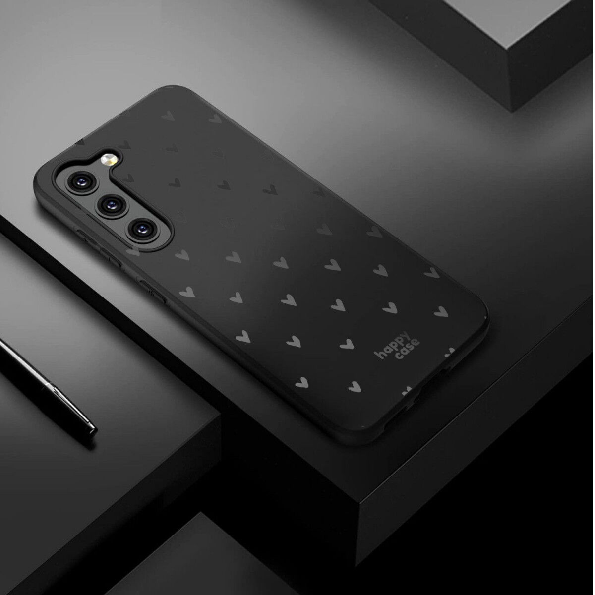 HappyCase Samsung  Galaxy S23 Hoesje Flexibel TPU Hartjes Print Zwart afbeelding 5