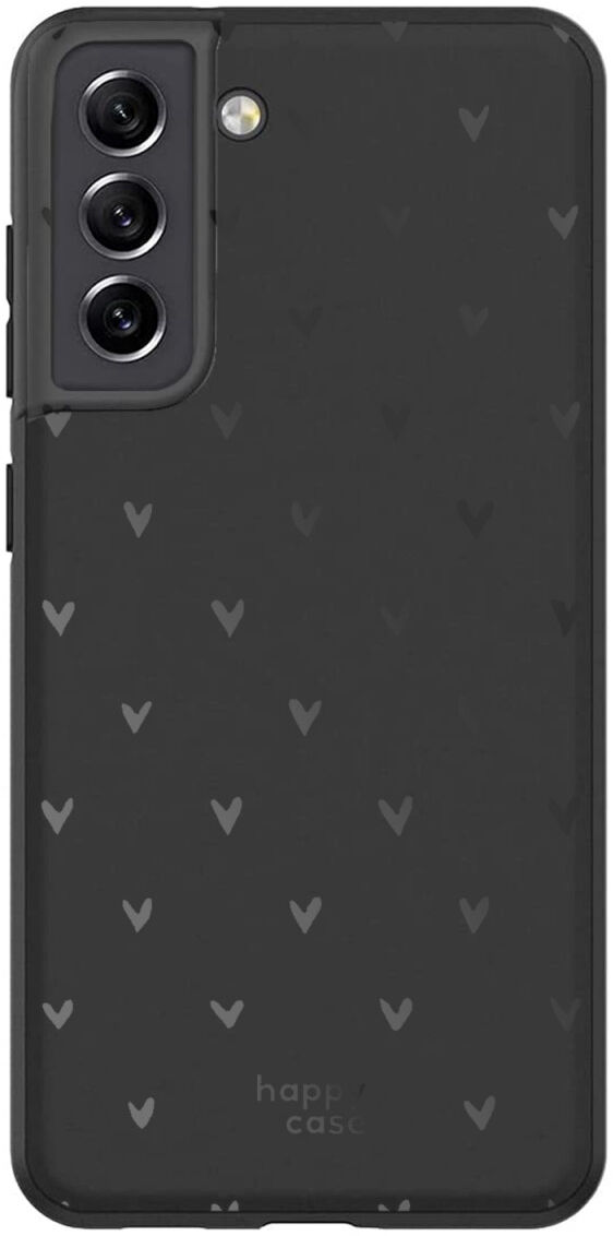 HappyCase Samsung Galaxy S21 FE Hoesje TPU Hartjes Print Zwart afbeelding 1