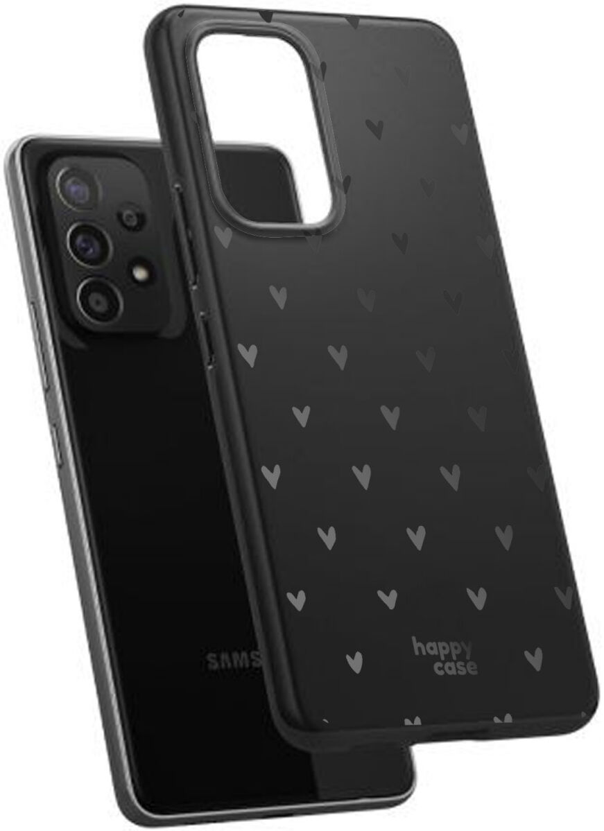 HappyCase Samsung Galaxy A53 Hoesje Flexibel TPU Hartjes Print Zwart afbeelding 2