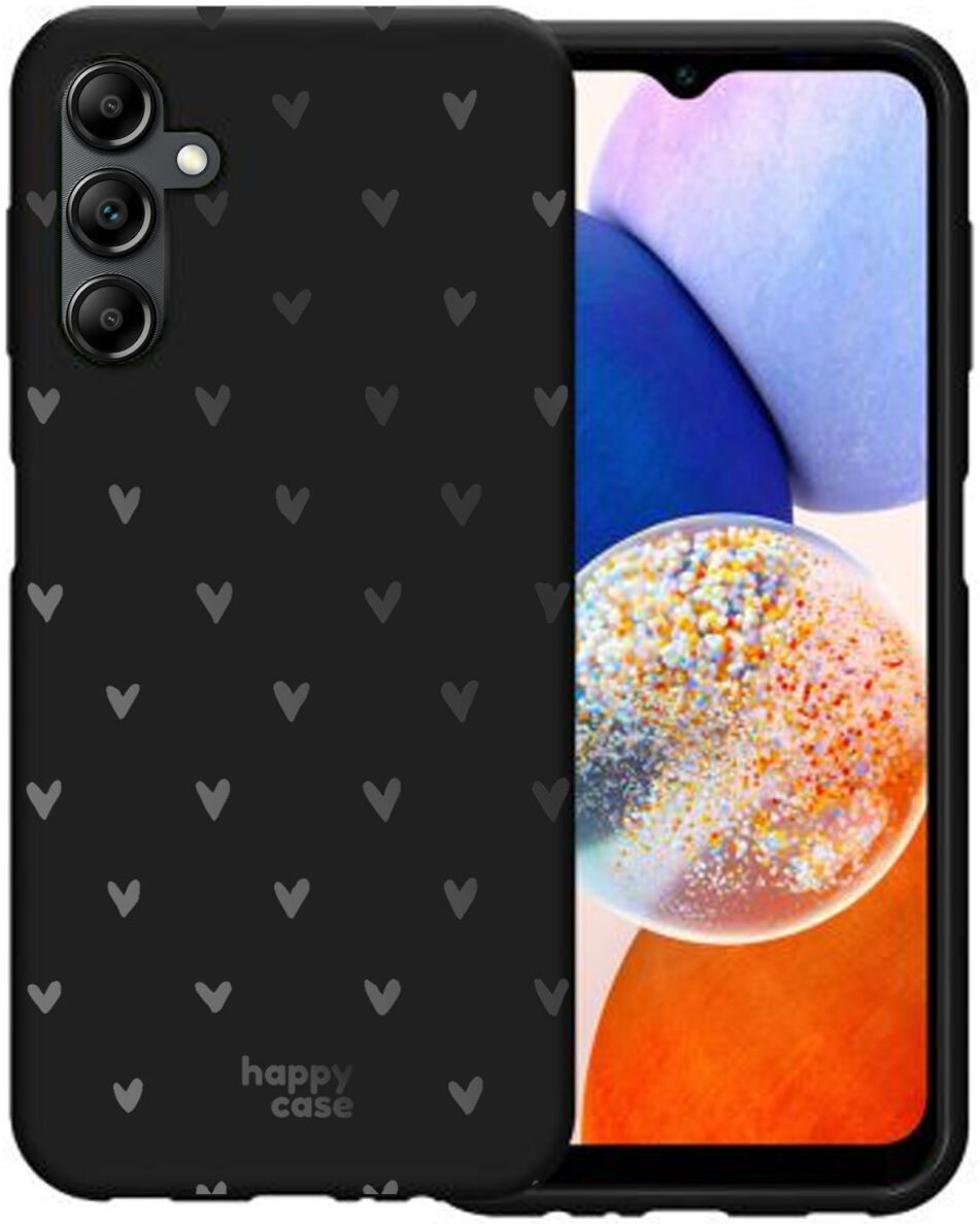 HappyCase Samsung Galaxy A14 Hoesje Flexibel TPU Hartjes Print Zwart afbeelding 2