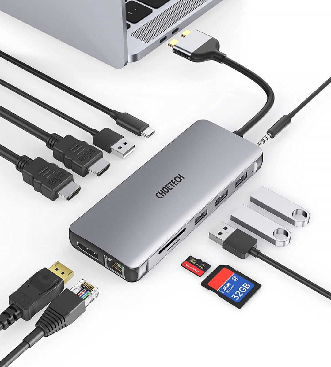 Choetech USB-C Thunderbolt Docking Station Adapter voor MacBook Grijs afbeelding 2