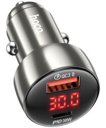 Hoco Z50 Auto Snellader 48W met Power Delivery en Quick Charge Grijs