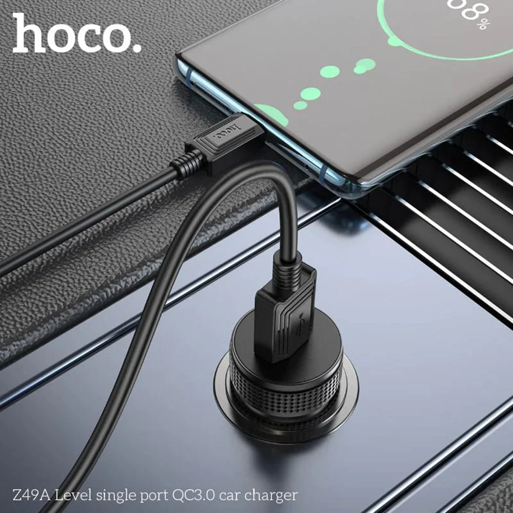 Hoco Z49A USB-A Autolader 18W met Quick Charge 3.0 Grijs afbeelding 4