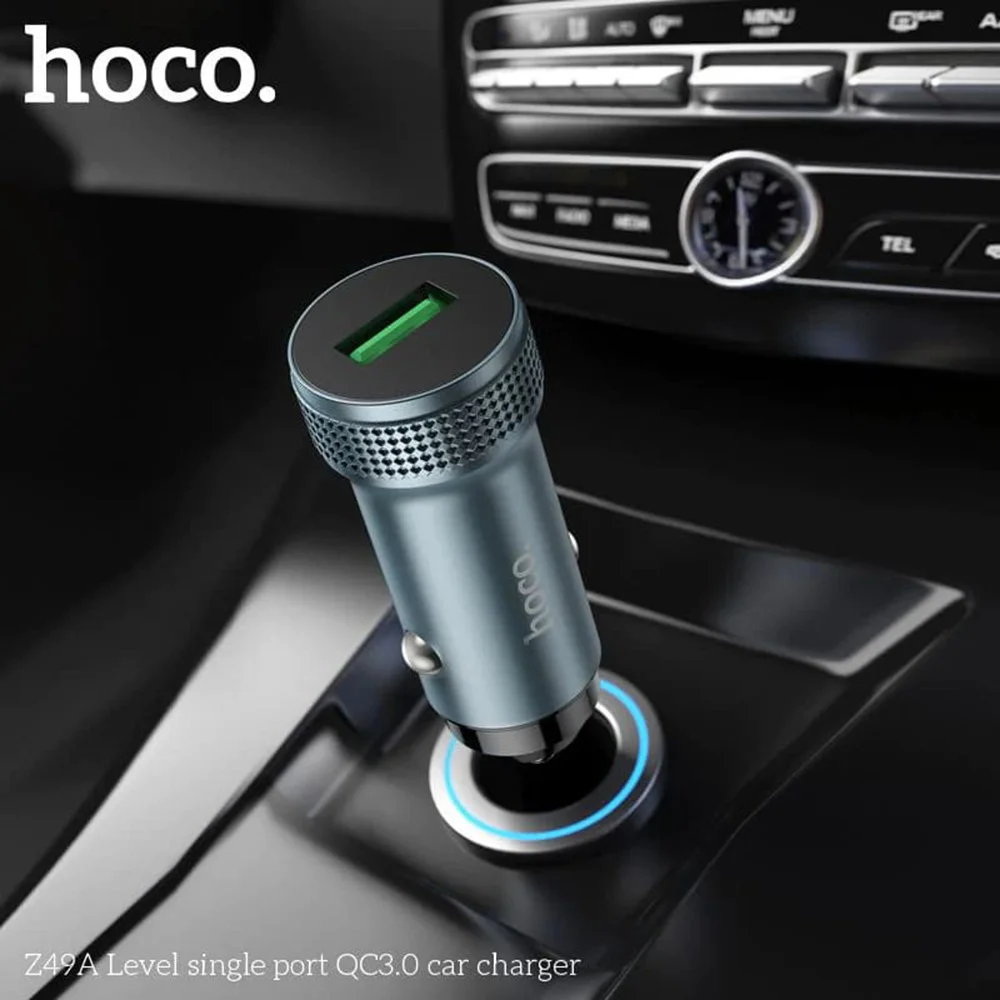 Hoco Z49A USB-A Autolader 18W met Quick Charge 3.0 Grijs afbeelding 5