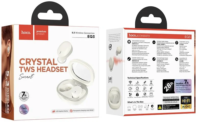 Hoco EQ3 Draadloze Oortjes Smart True Wireless Bluetooth Headset Beige afbeelding 6