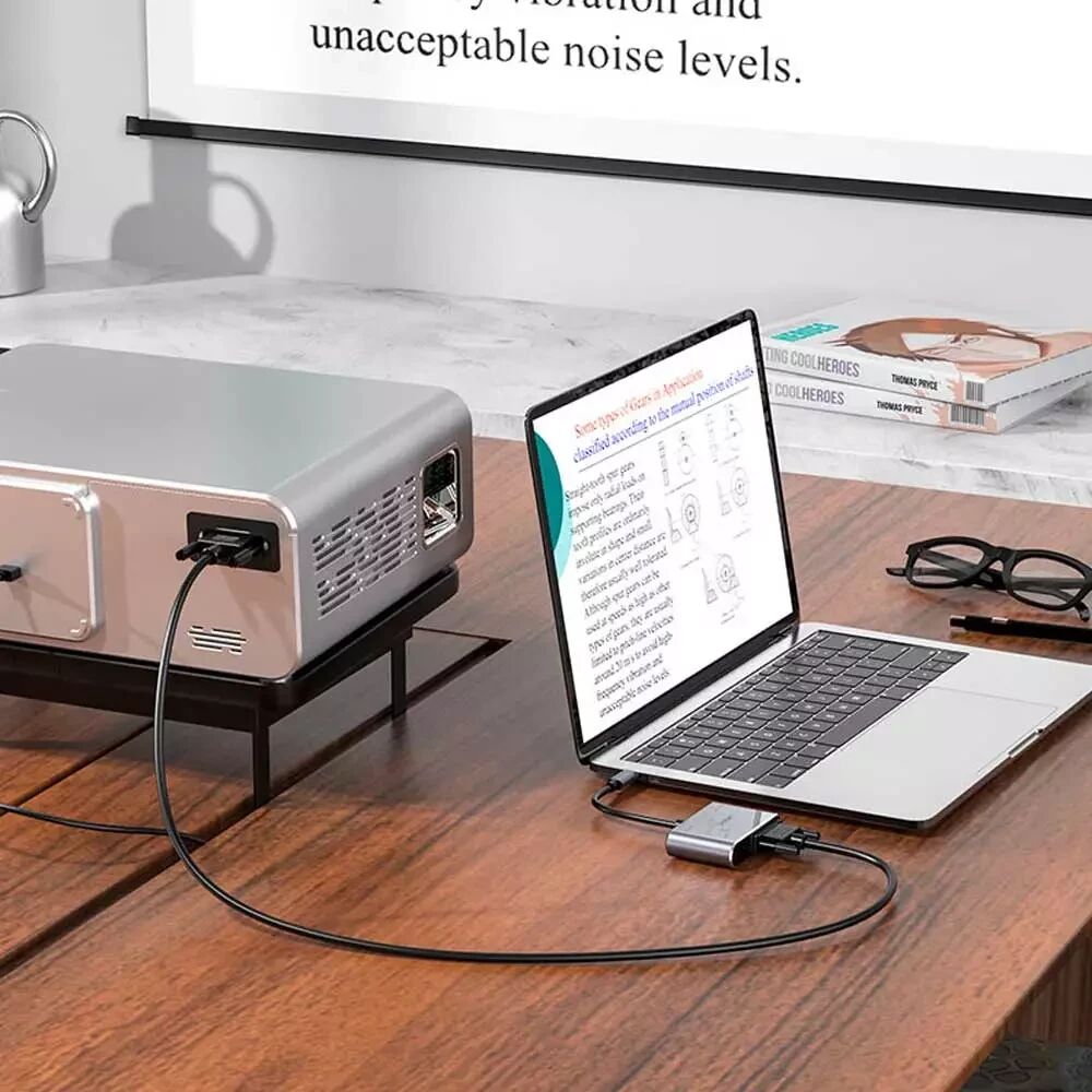 Hoco USB-C naar HDMI 4K 30Hz / VGA 1080p / 100W USB-C 5 Gbps Hub Grijs afbeelding 3