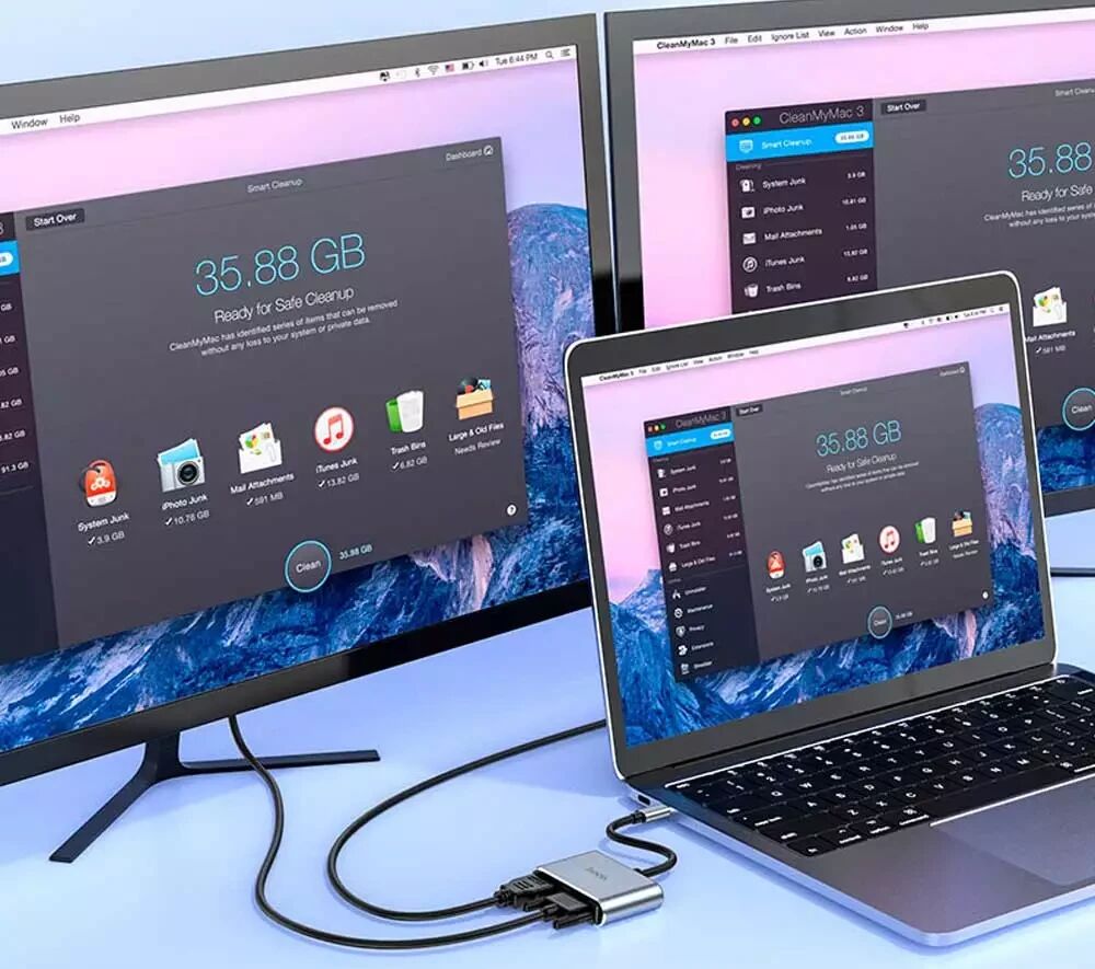 Hoco USB-C naar HDMI 4K 30Hz / VGA 1080p / 100W USB-C 5 Gbps Hub Grijs afbeelding 4