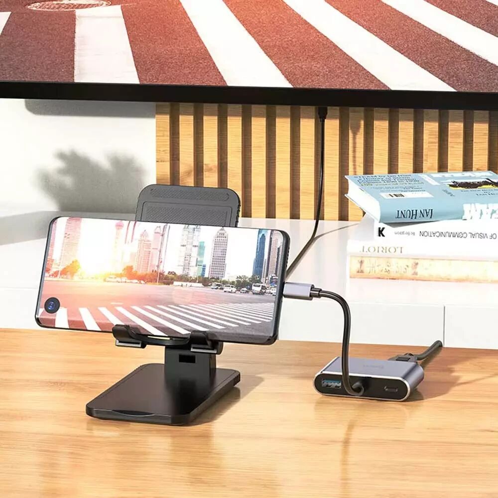 Hoco USB-C naar HDMI 4K 30Hz / VGA 1080p / 100W USB-C 5 Gbps Hub Grijs afbeelding 6