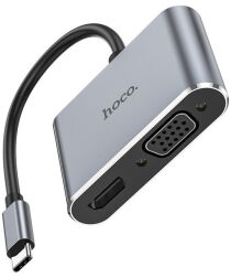 Hoco Hub USB-C naar HDMI 4K 30Hz / VGA 1080p Adapter Grijs
