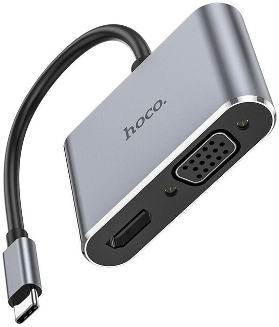 Hoco Hub USB-C naar HDMI 4K 30Hz / VGA 1080p Adapter Grijs afbeelding 1