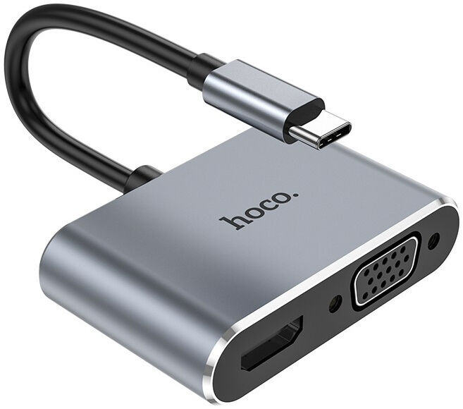 Hoco Hub USB-C naar HDMI 4K 30Hz / VGA 1080p Adapter Grijs afbeelding 2