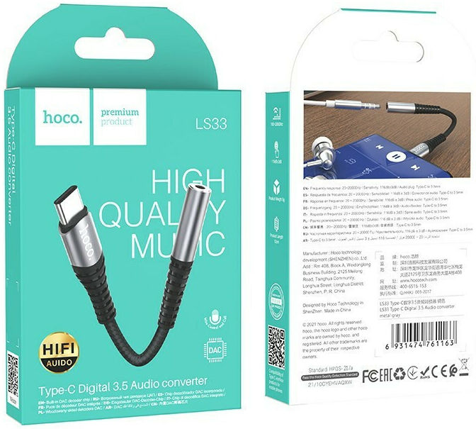 Hoco LS33 USB-C naar 3.5mm Jack Female Audio Adapter met DAC Chip afbeelding 4