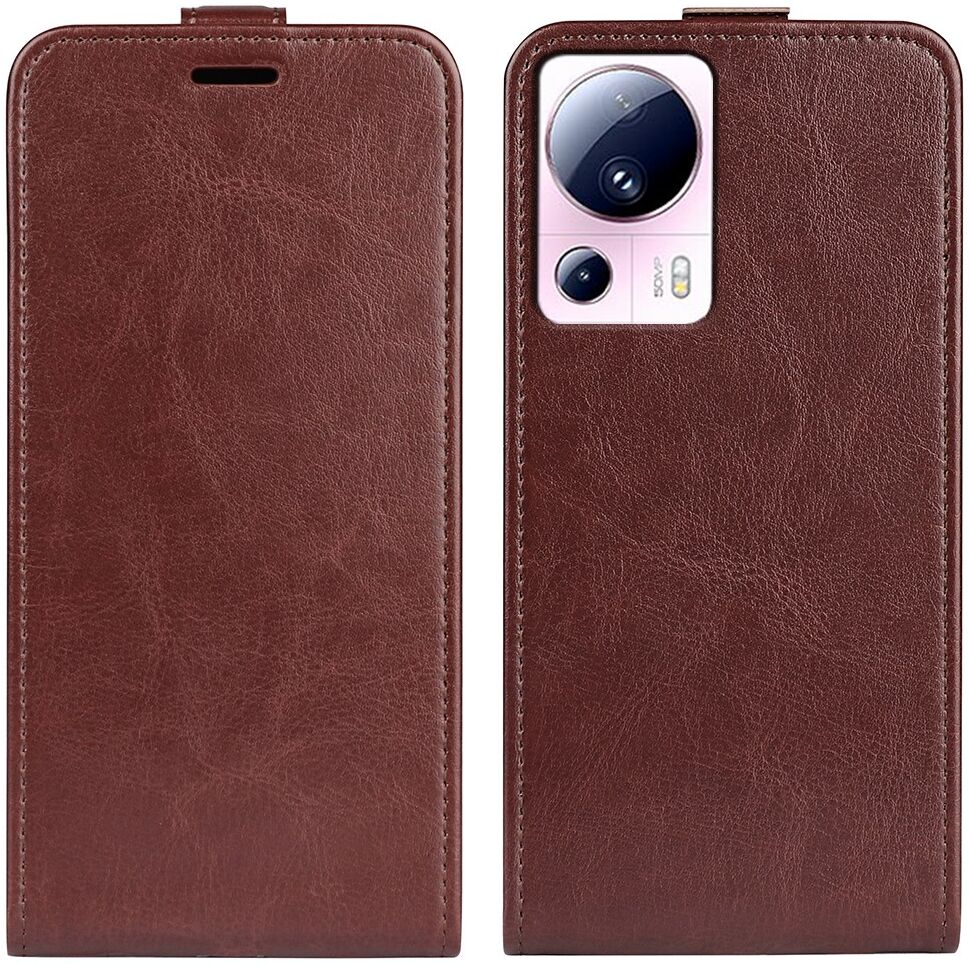 Xiaomi 13 Lite Hoesje Verticale Flip Wallet Case Kunstleer Bruin afbeelding 2