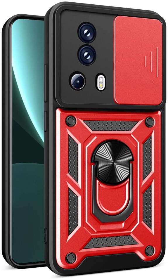 Xiaomi 13 Lite Hoesje met Magnetische Kickstand Ring Rood afbeelding 1