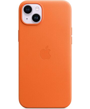 Origineel Apple iPhone 14 Plus Hoesje MagSafe Leather Case Oranje Hoesjes