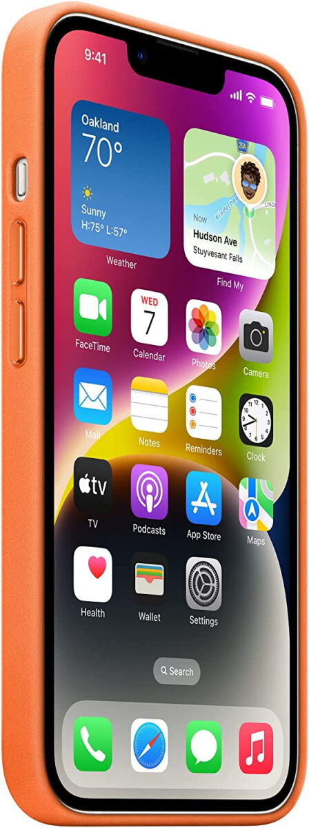 Origineel Apple iPhone 14 Plus Hoesje MagSafe Leather Case Oranje afbeelding 5