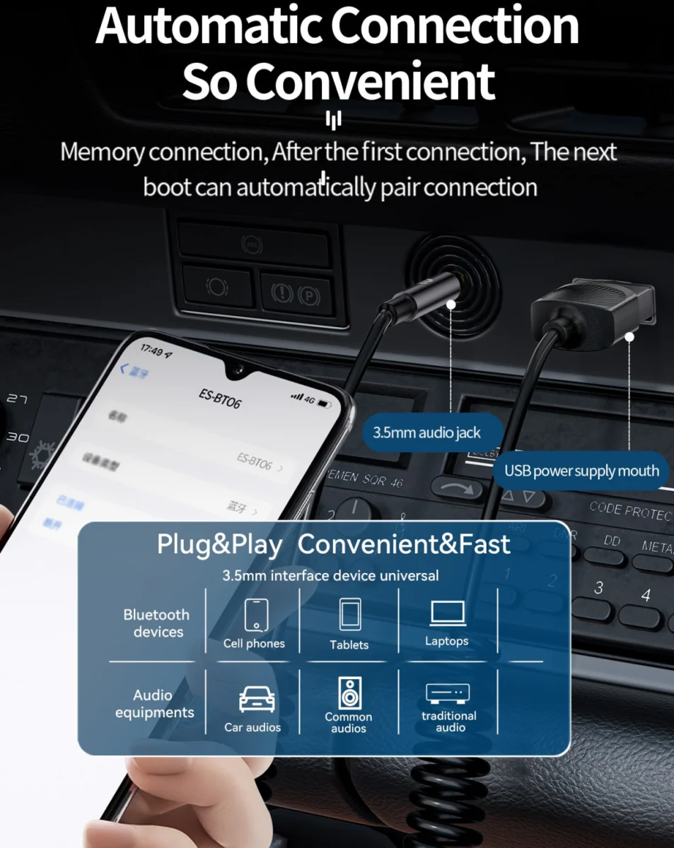 Essager USB naar 3.5mm Jack Bluetooth 5.0 Audio Ontvanger Grijs afbeelding 3