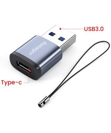 Essager 3A USB 3.0 naar USB-C Converter/Adapter met Koord Grijs Kabels