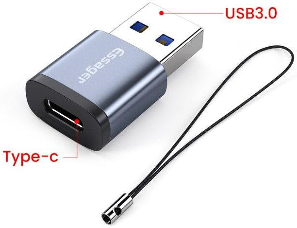 Essager 3A USB 3.0 naar USB-C Converter/Adapter met Koord Grijs afbeelding 1
