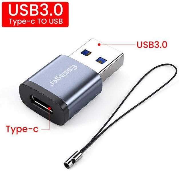 Essager 3A USB 3.0 naar USB-C Converter/Adapter met Koord Grijs afbeelding 5