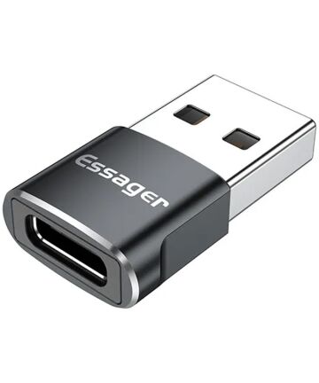 Essager USB 2.0 naar USB-C Mini Adapter 3A On The Go Converter Zwart Kabels