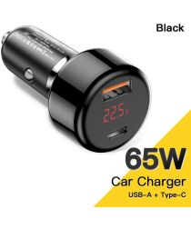 Essager 65W Fast Charge Autolader met Digitaal Display USB/USB-C Zwart afbeelding