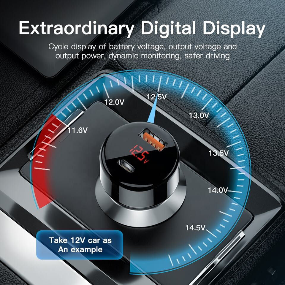 Essager 65W Fast Charge Autolader met Digitaal Display USB/USB-C Zwart afbeelding 5