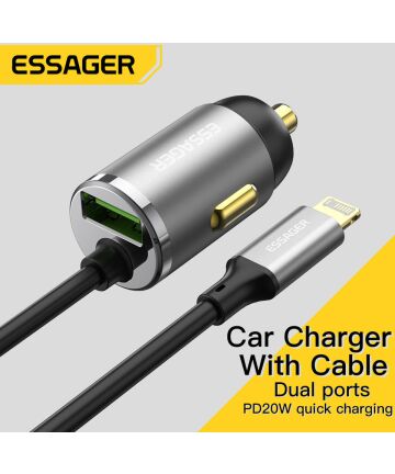 Essager 20W Fast Charge Autolader USB met Lightning Kabel 1.5M Opladers