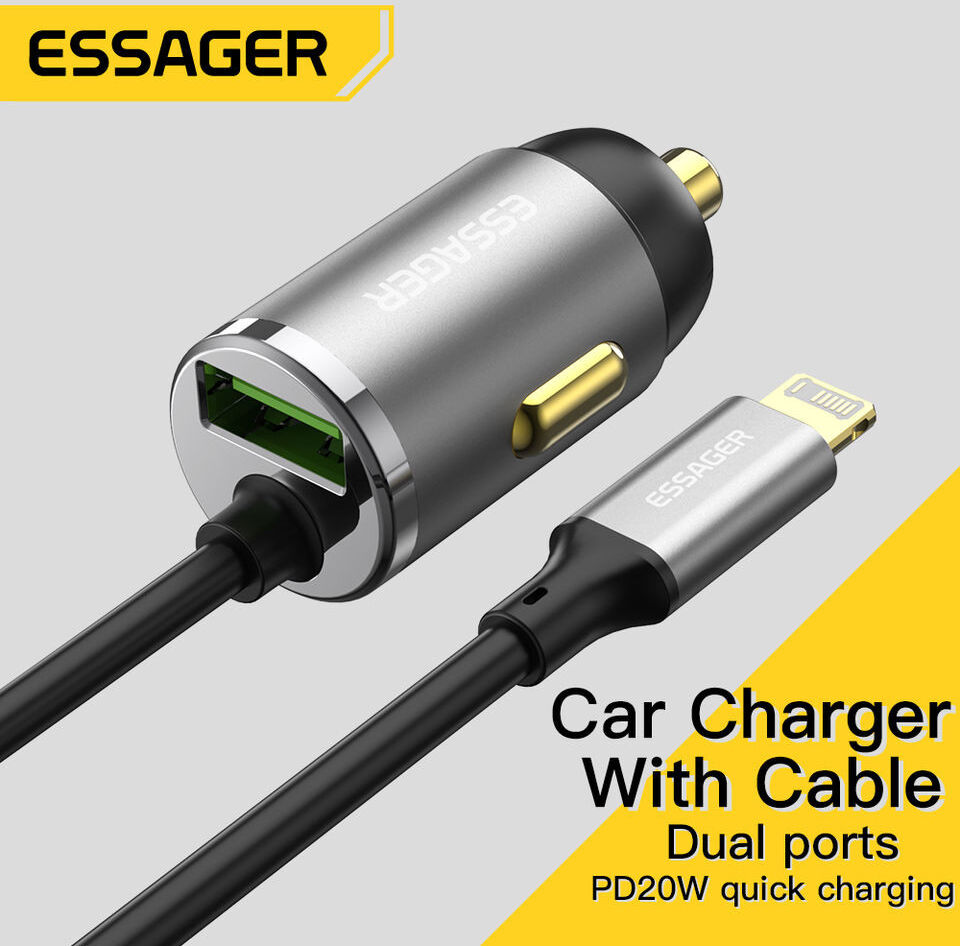Essager 20W Fast Charge Autolader USB met Lightning Kabel 1.5M afbeelding 2