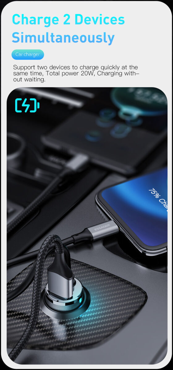 Essager 20W Fast Charge Autolader USB met Lightning Kabel 1.5M afbeelding 8