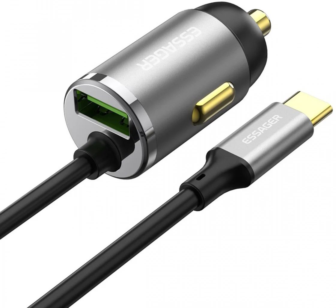 Essager 20W Fast Charge Autolader USB met Ingebouwde USB-C Kabel 1.5M afbeelding 1
