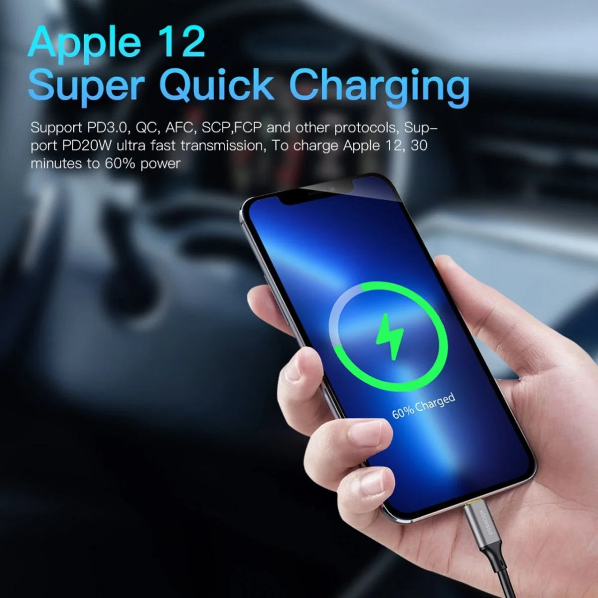 Essager 20W Fast Charge Autolader USB met Ingebouwde USB-C Kabel 1.5M afbeelding 2