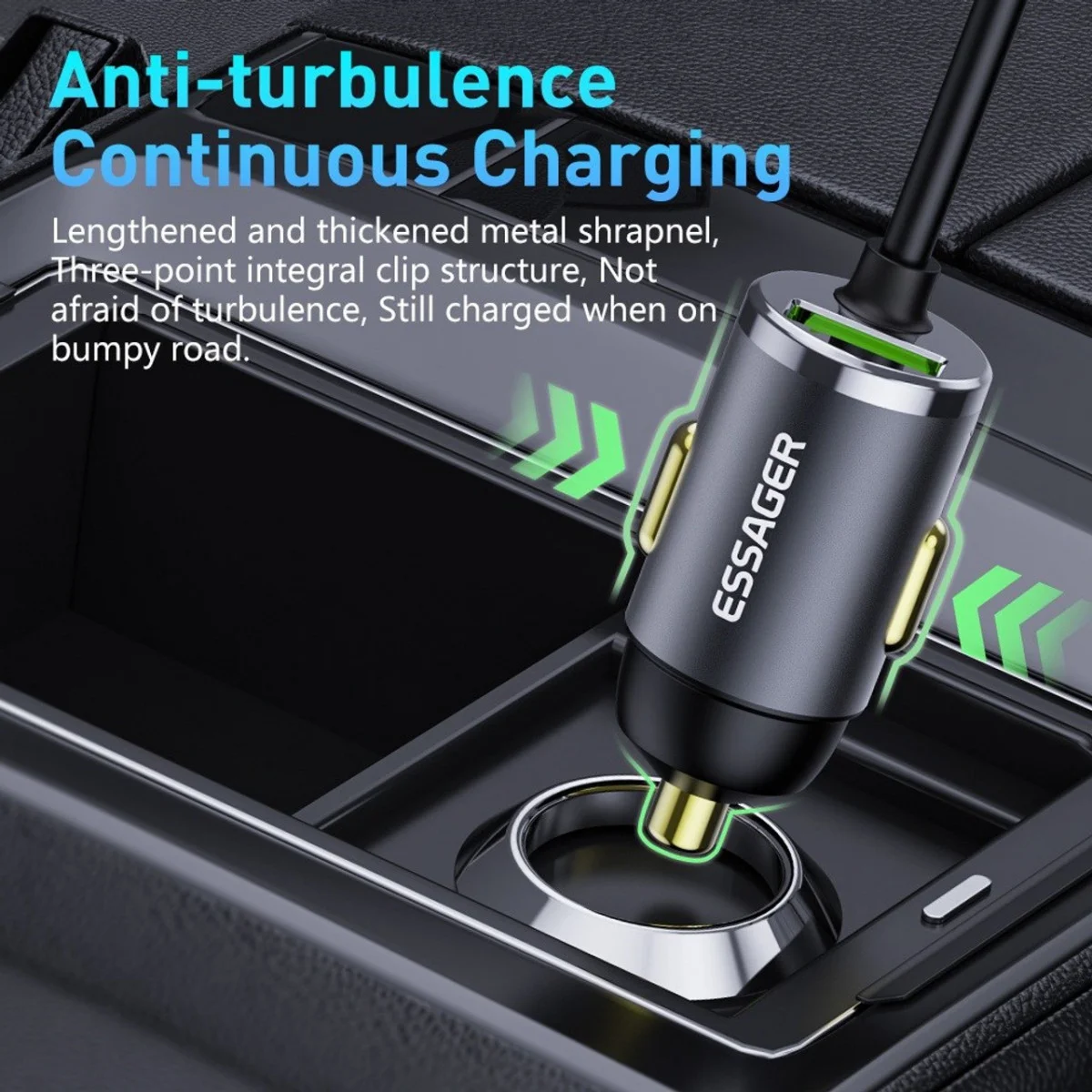 Essager 20W Fast Charge Autolader USB met Ingebouwde USB-C Kabel 1.5M afbeelding 4