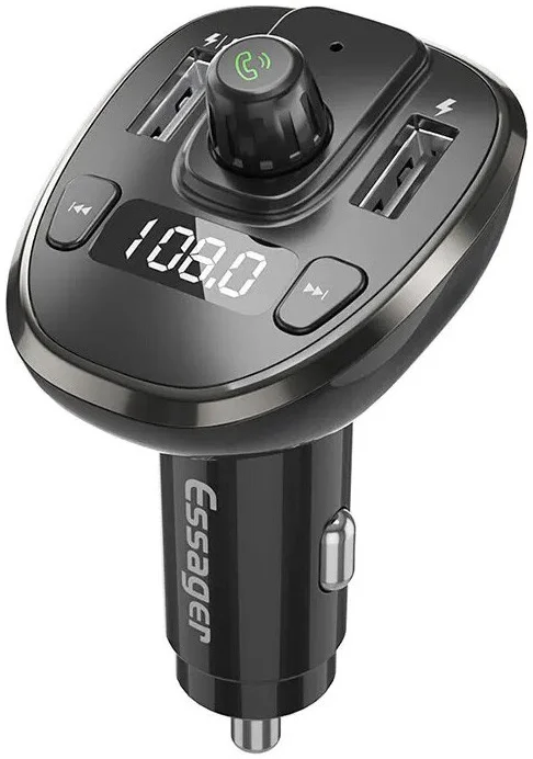 Essager Bluetooth 5.0 Muziek Transmitter met USB Autolader 12W Zwart afbeelding 1