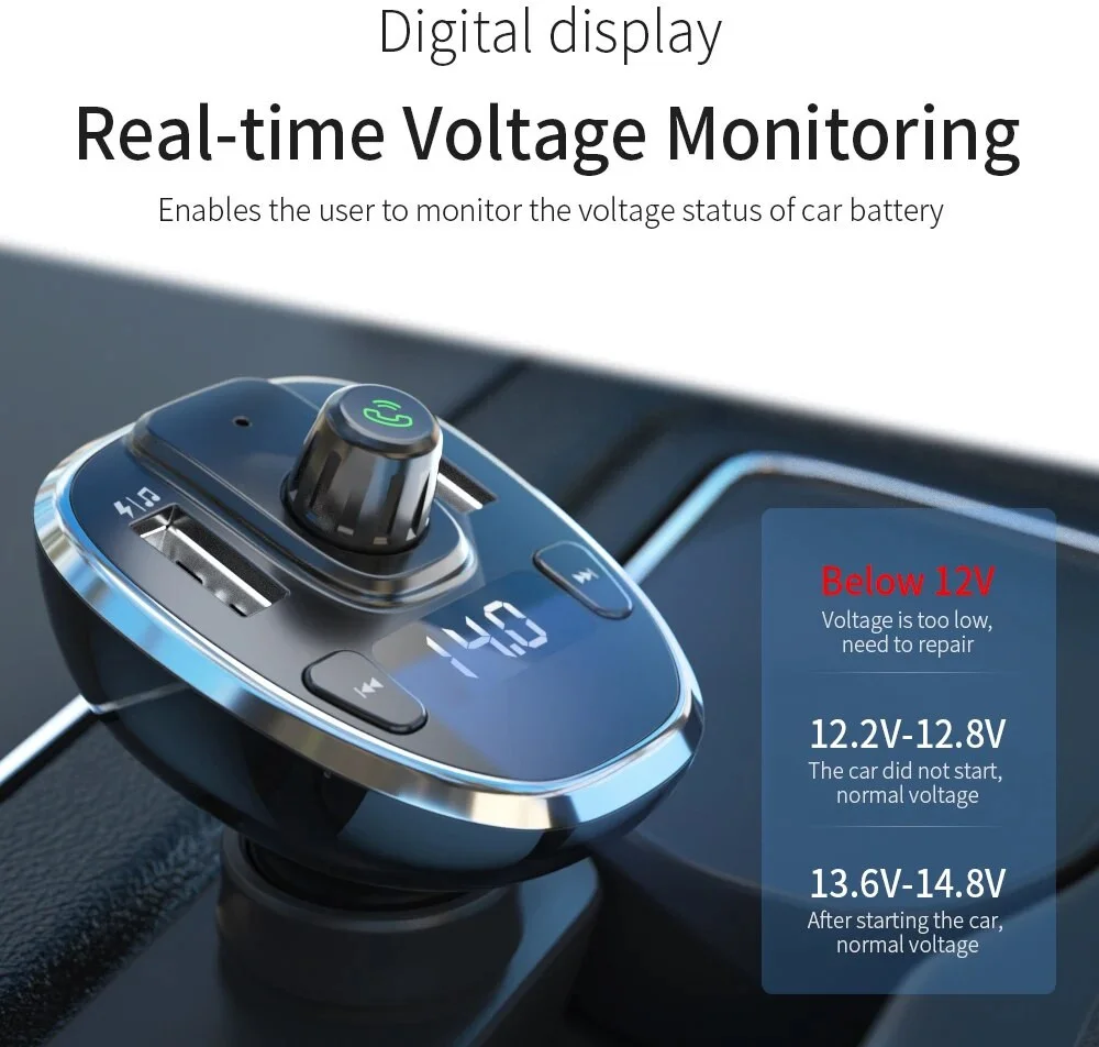 Essager Bluetooth 5.0 Muziek Transmitter met USB Autolader 12W Zwart afbeelding 5