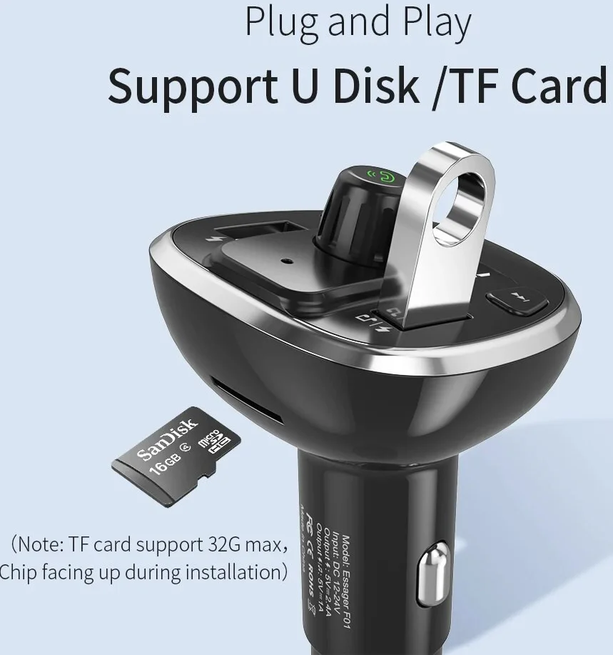 Essager Bluetooth 5.0 Muziek Transmitter met USB Autolader 12W Zwart afbeelding 6