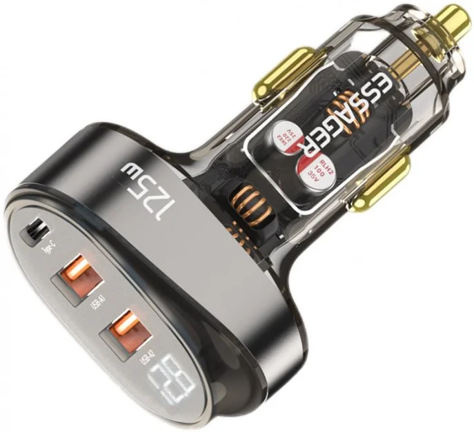 Essager Compacte USB / USB-C Autolader 125W Fast Charge Transparant afbeelding 2