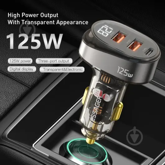 Essager Compacte USB / USB-C Autolader 125W Fast Charge Transparant afbeelding 4